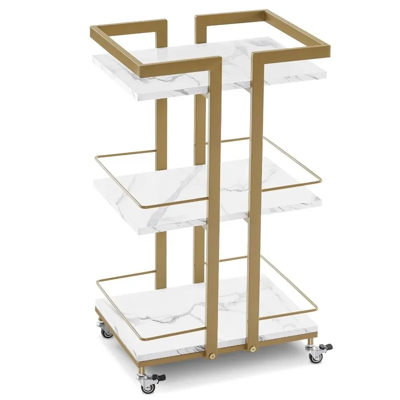 Golden Metal Salon Rolling Utility Trolley Cart Universal Wheels Multi-Purpose Barber Esthetician Shop Tool Storage Organizer