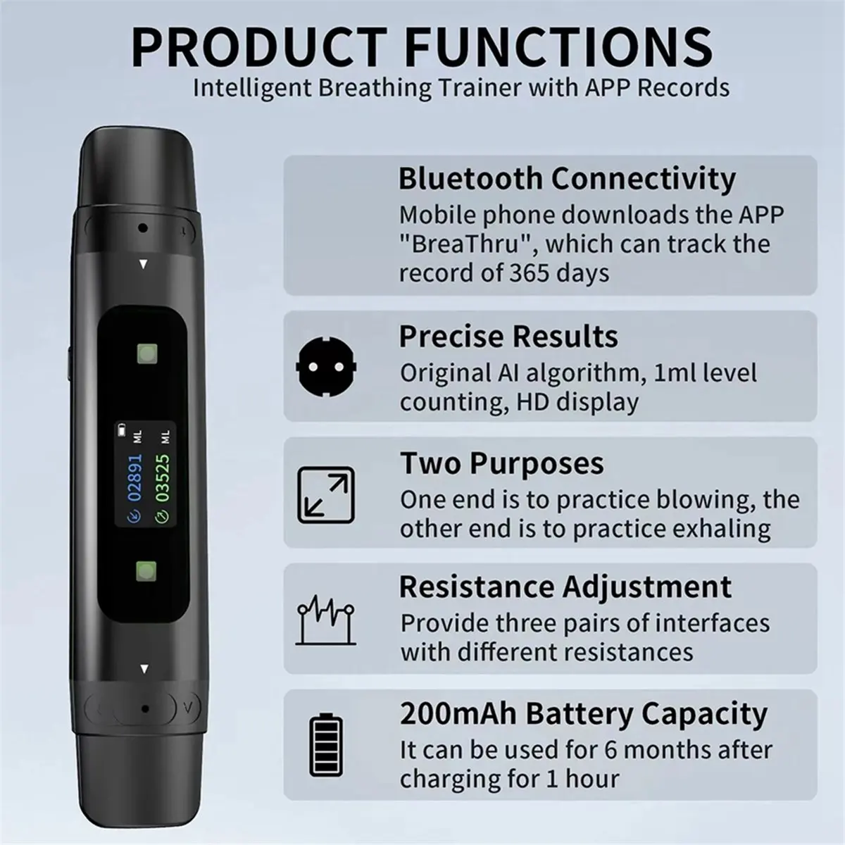【~ New A88T】New Spirometer Bluetooth Mobile Phone Data Recording Resistance Gear Suitable for Children and Adults Lung Training