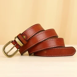 Y2K  Girl Genuine Leather Women Belt Copper Buckle Concise Pin Buckle Jeans Belts High Quailty Female Cowskin Waistband Cowboy