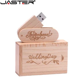 JASTER Wooden Rotatable USB 2.0 Flash Drives 128GB High speed Pen Drive Free custom logo 64GB 32GB 16GB 8GB Memory Stick U disk