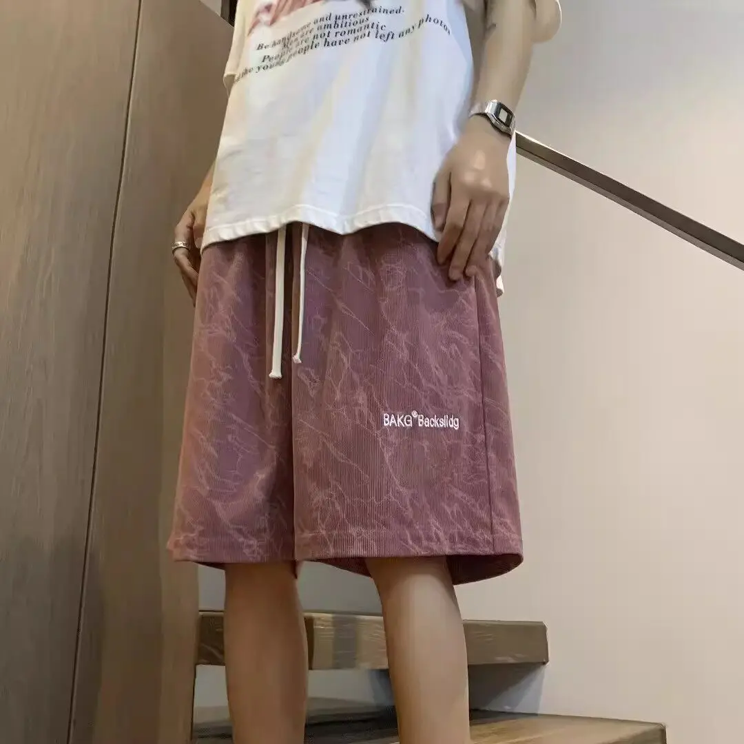 

Casual Five-Quarter Length Shorts Men's Summer Thin Sport Corduroy Four-Quarter Loose Dyeing Straight Leg Shorts