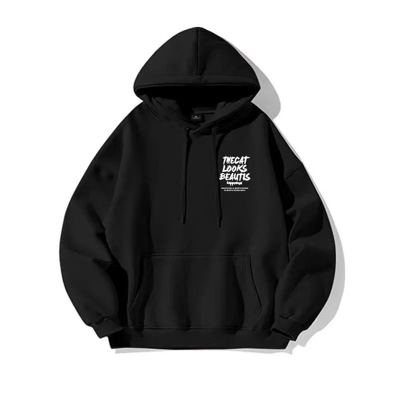 

2024 Men's Fashion Casual Long-sleeved Hoodie Hip Hop Sweatshirt Street Hip Hop Hooded Sweatshirt Solid Color Printed Coat