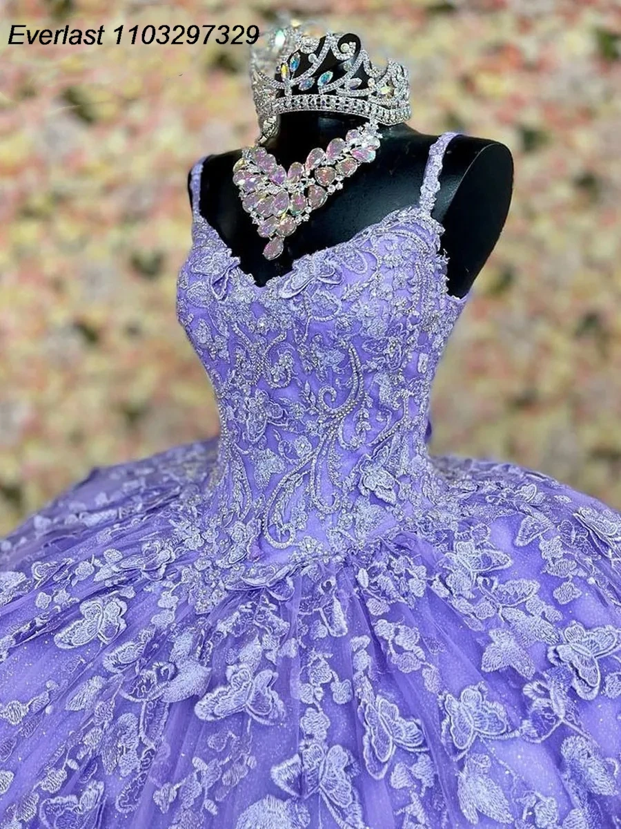 EVLAST Princess Lilac Off Shoulder Ball Gown Quinceanera Dress 2024 Beaded 3D Flowers Sweet 16 Dress Vestidos De 15 Años TQD838