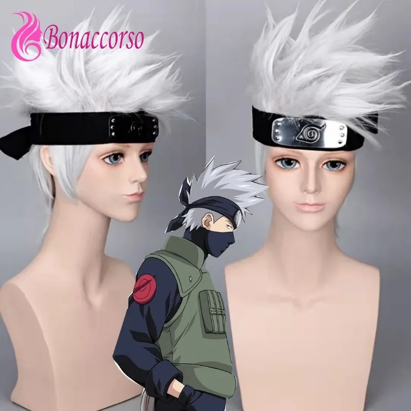 HOKAGE NINJA Hatake Kakashi Cosplay Wig Silver Gray Synthetic Short Curly Wig Anime Coser High Quality Wig Daily Party