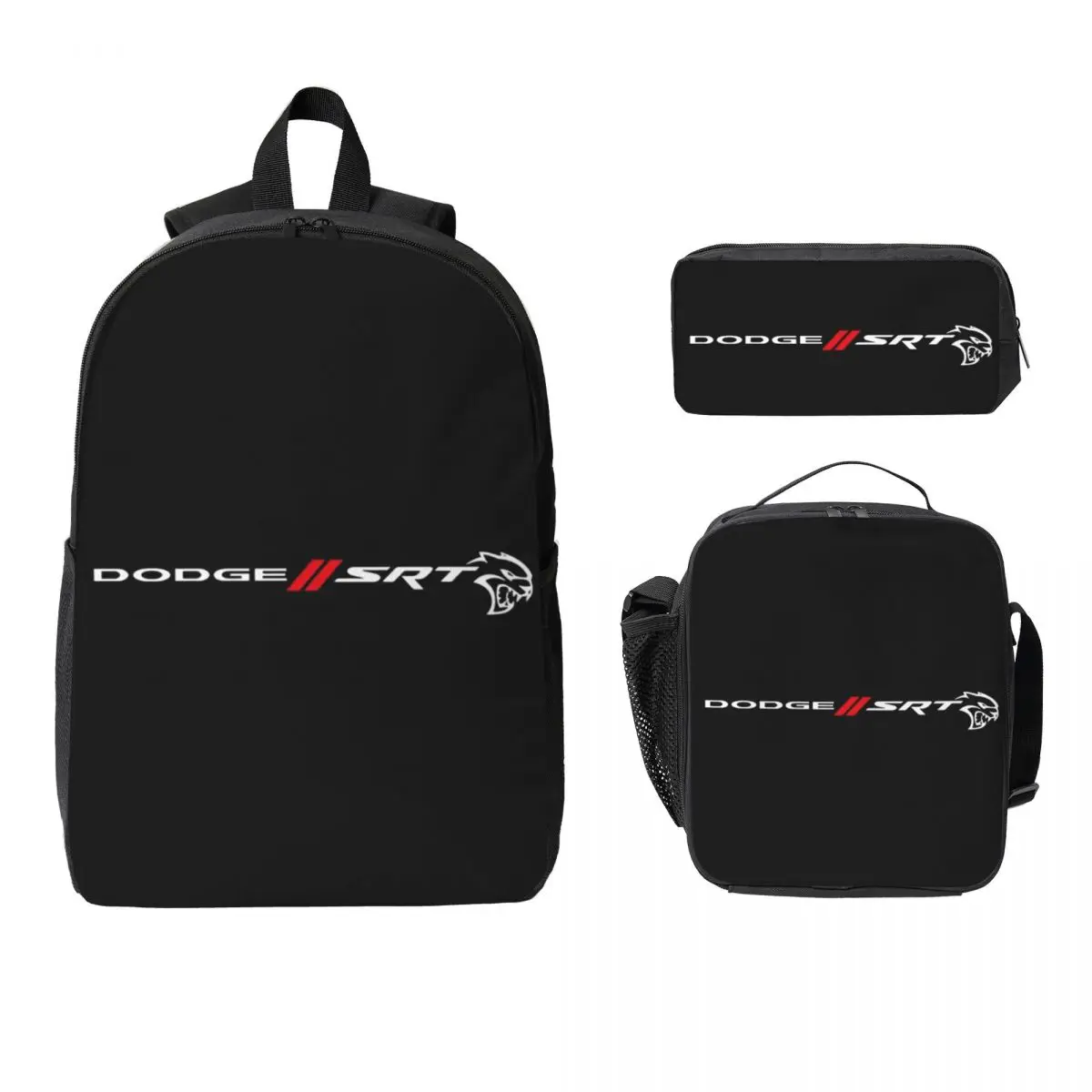 SRT Hellcat Demon Dodge Challenger Car Racing Backpack Student Boys Girls BookBag School Bag 3ps Insulated Lunch Bag Pencil Case