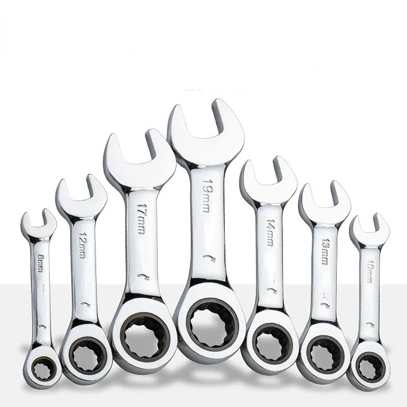 6mm-19mm Reversible Combination Stubby Single Wrench Stubby Combination 72 Tooth Ratchet Socket Spanner Nut Repair Tools