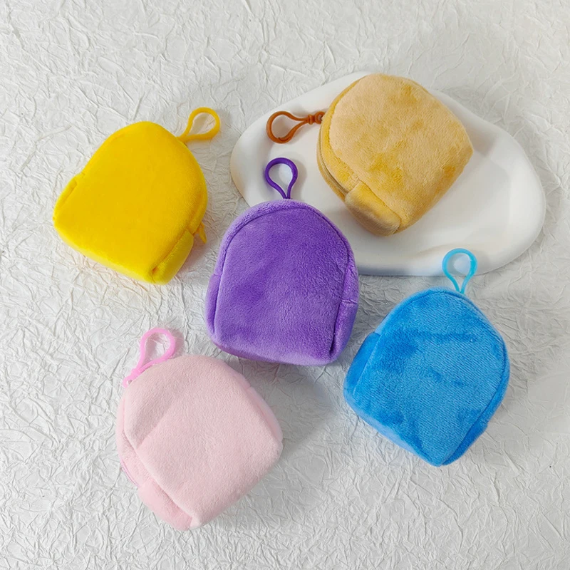 Monedero de felpa de dibujos animados de Color caramelo para mujer, Mini bolsa de monedas de felpa colorida, mochila portátil colgante, billetera de felpa