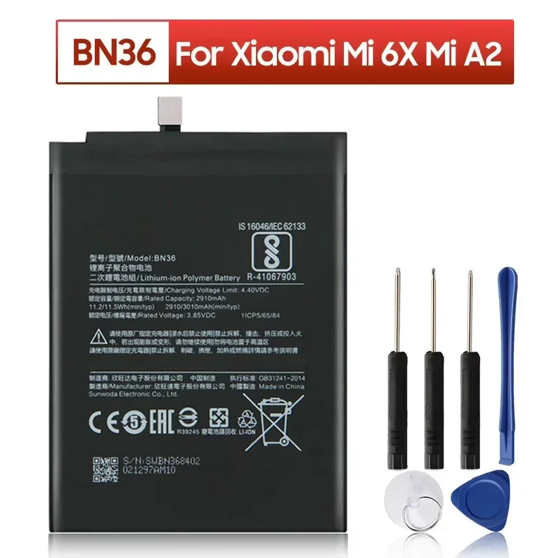 2024 Years BN36 Replacement Battery For Xiaomi Mi 6X Mi6X MiA2 Mi A2 Phone Batteries 3010mAh