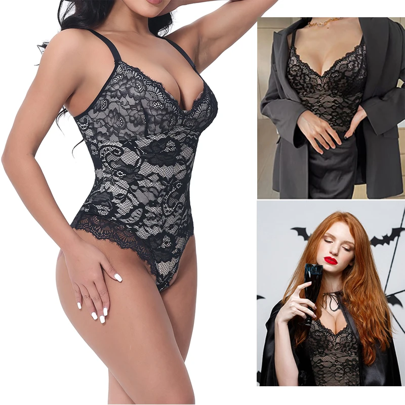 V-Neck Camisole Bodysuit Compression Body Shaper Women Lace Shapewear Slimming Waist Postpartum Corset Thong Underwear Plus Size