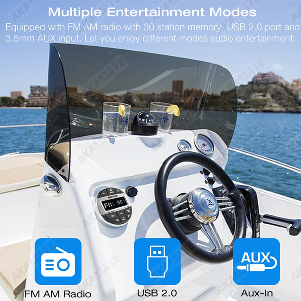 Boat Radio FM Radio Marine Stereo Media Player Yachts MP3 Ship Accessories Waterproof Bluetooth AUX Audio FM AM Receiver ﻿