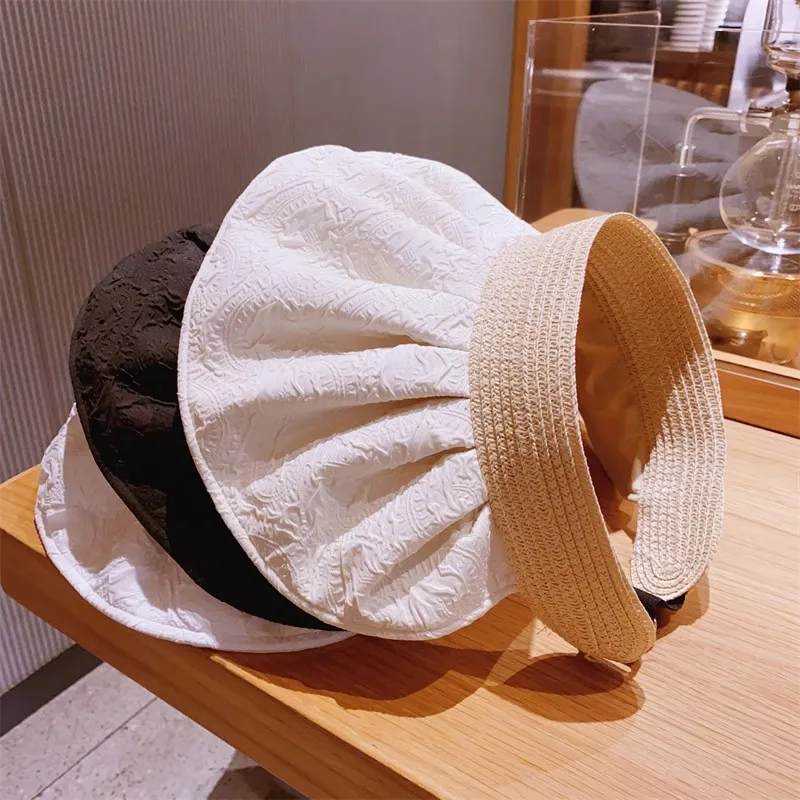 Summer Shell Sunshade Hats Women Outdoor Beach Hats Soft Foldable Wide Brim Bucket Caps UV Protection Empty Top Sunhat Sun Hat