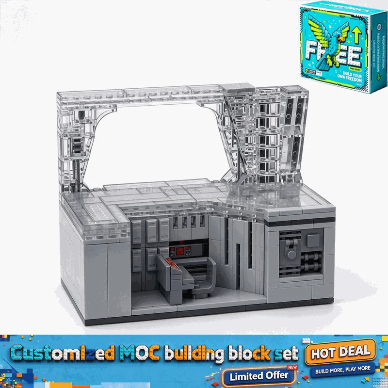 245Pcs Galactic Cruiser Bridge Extension Building Blocks Gray Command Room Model Sci Fi Starship Interior Assembly Display Set