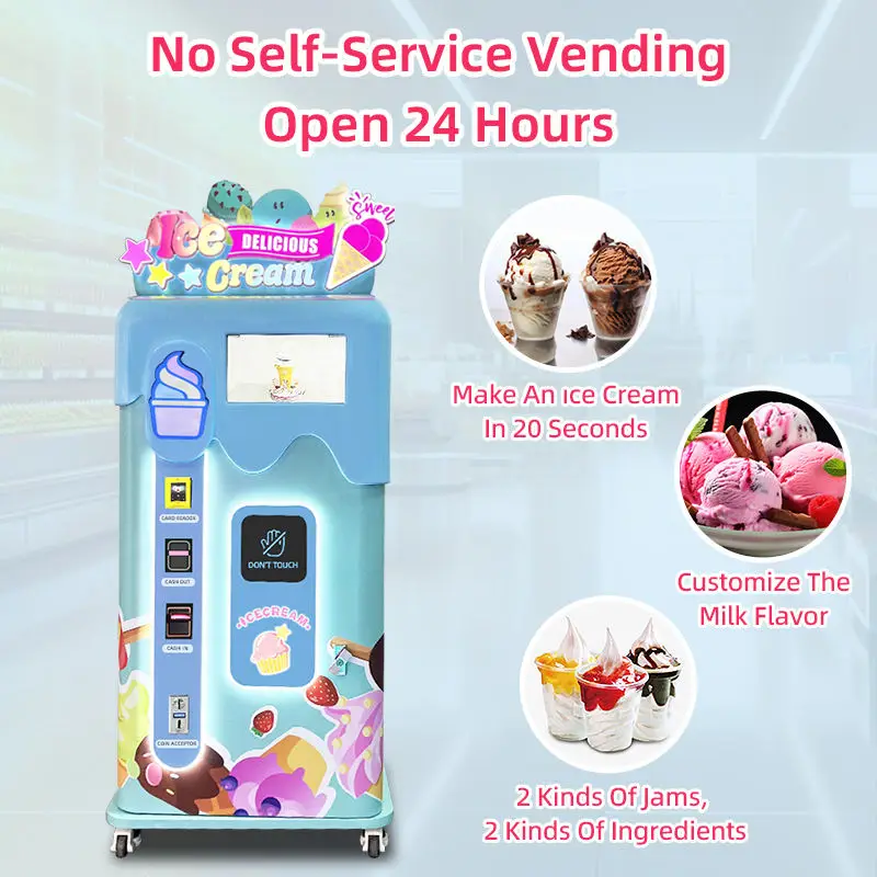 Commercial Automatic Soft Ice Cream Vending Machine Smart Making Ice Cream Machine 28L/H For Shopping Mall 27 Inch Touch Screen