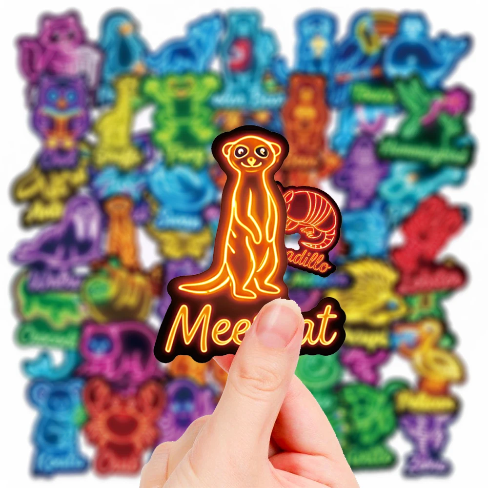 

10/30/50pcs Cute Neon Animal Name Stickers Funny Cartoon Creative Decals DIY Water Bottle Phone Notebook Graffiti Sticker Pack