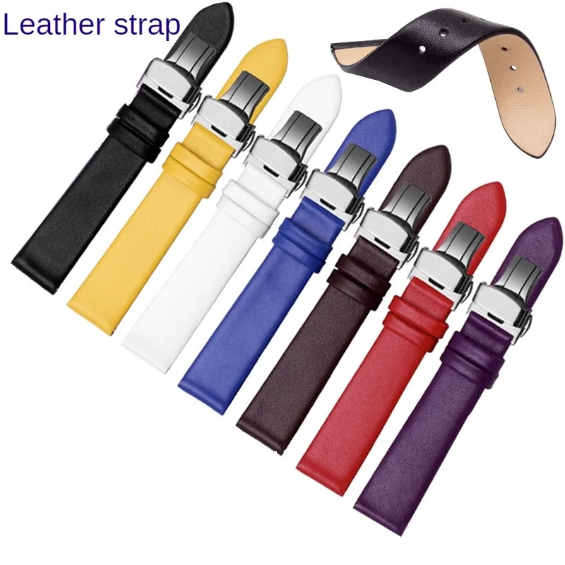 Universal Brand Flat Interface Ultra Thin Soft Leather Watch Strap 12/13/14/15/16/17/18/19/20/21/22/23/24mm