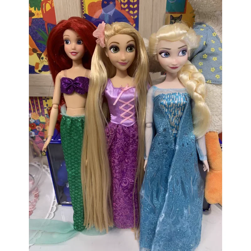 Disney Elsa Mermaid Snow White Tangled Rapunzel Belle Cinderella Aurora Action Doll Toys Birthday Christmas Gift