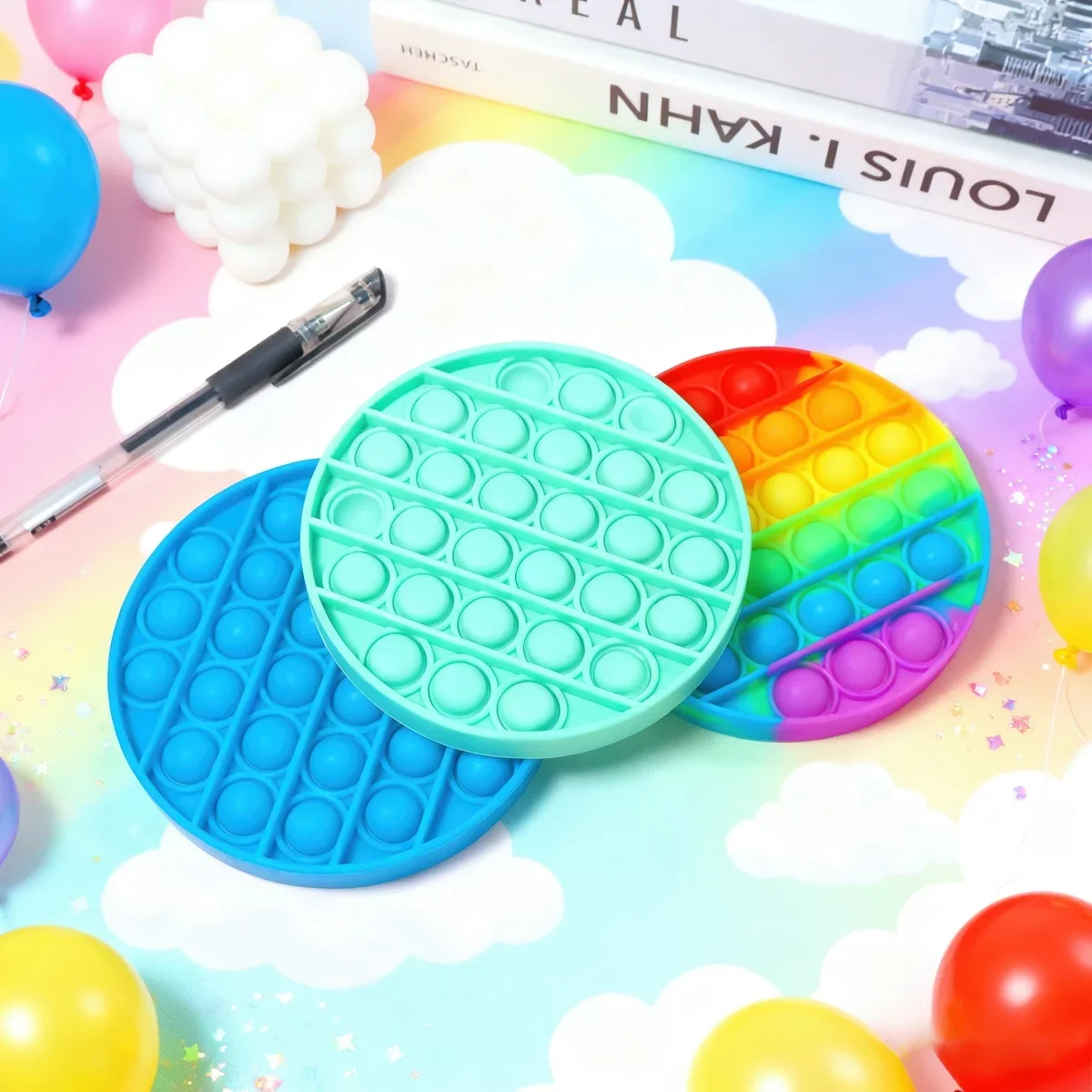 قطعة واحدة من لعبة تململ الفقاعات المستديرة بتصميم بوبر علاج مرح لتخفيف القلق للأطفال والكبار (لون عشوائي)