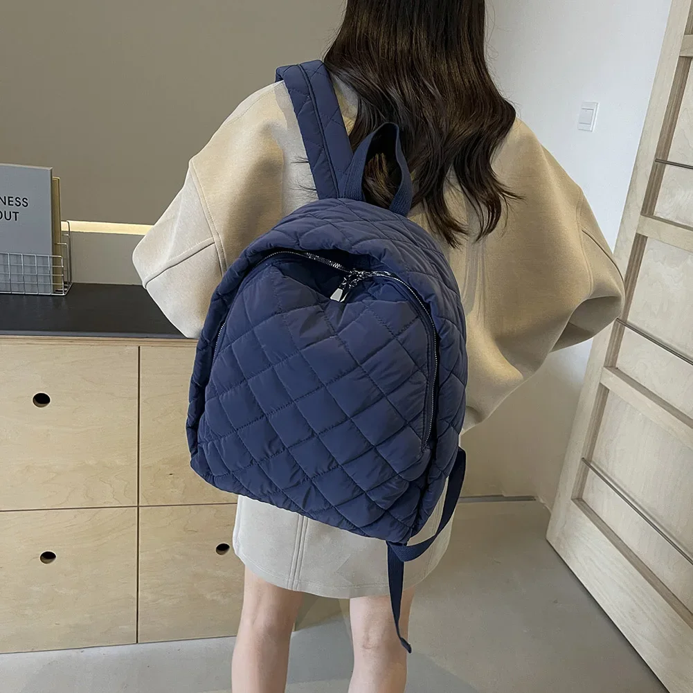 Cute Backpack for Women Men Quilted Bag Nylon Adjustable Strap Laptop Backpack Zipper Rucksack Travel Daypack Student School Bag