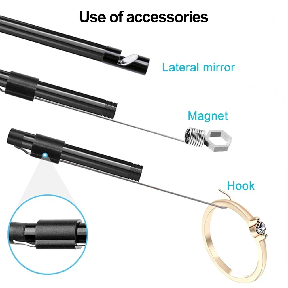 7mm Endoscope Camera 3 in 1 Micro USB Type C Borescope Mini Cam Waterproof LED Car Inspection USB Cameras for Iphone & Android