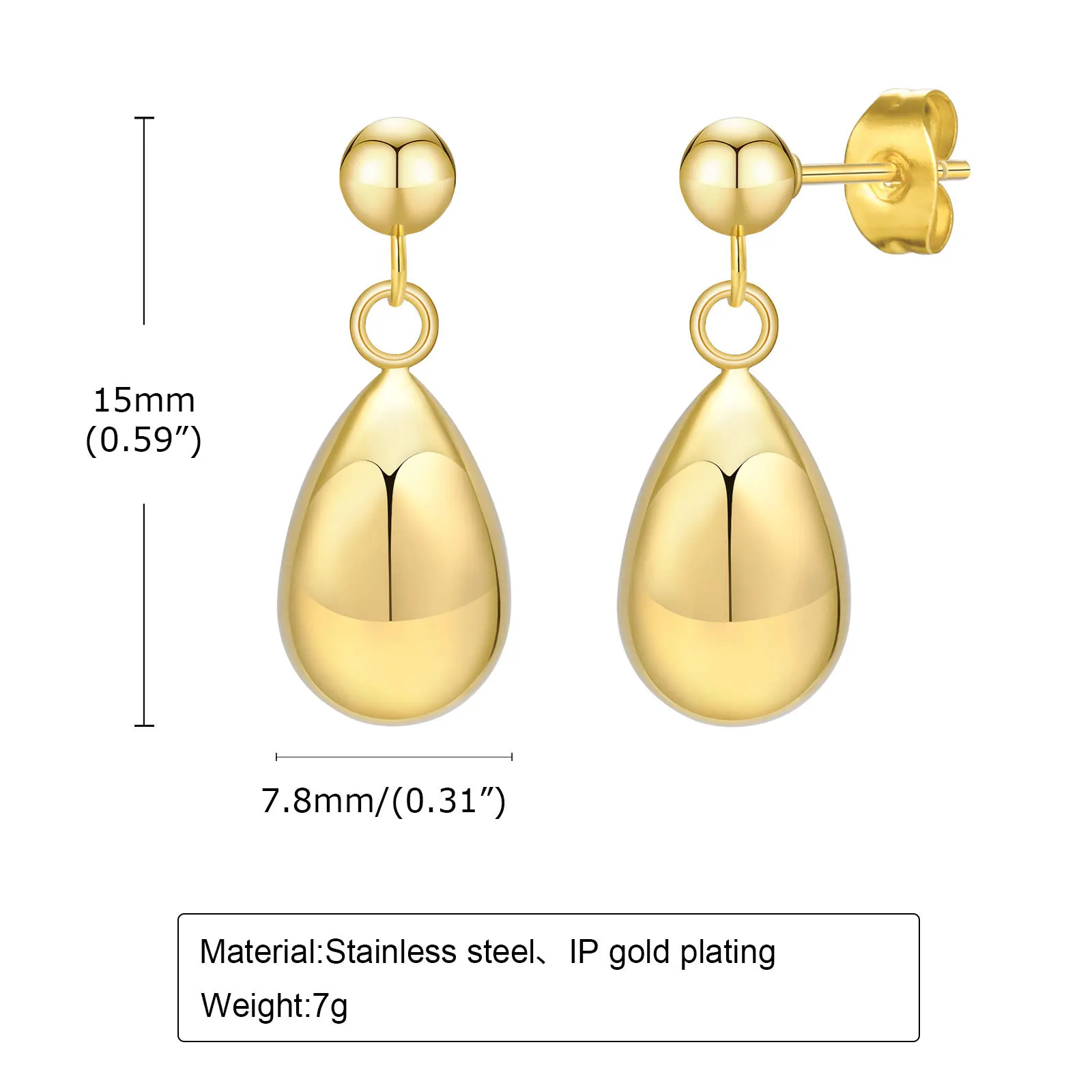 Waterdrop ciondola l'orecchino delle donne, gioielli dell'orecchio a goccia in acciaio inossidabile placcato oro 14k