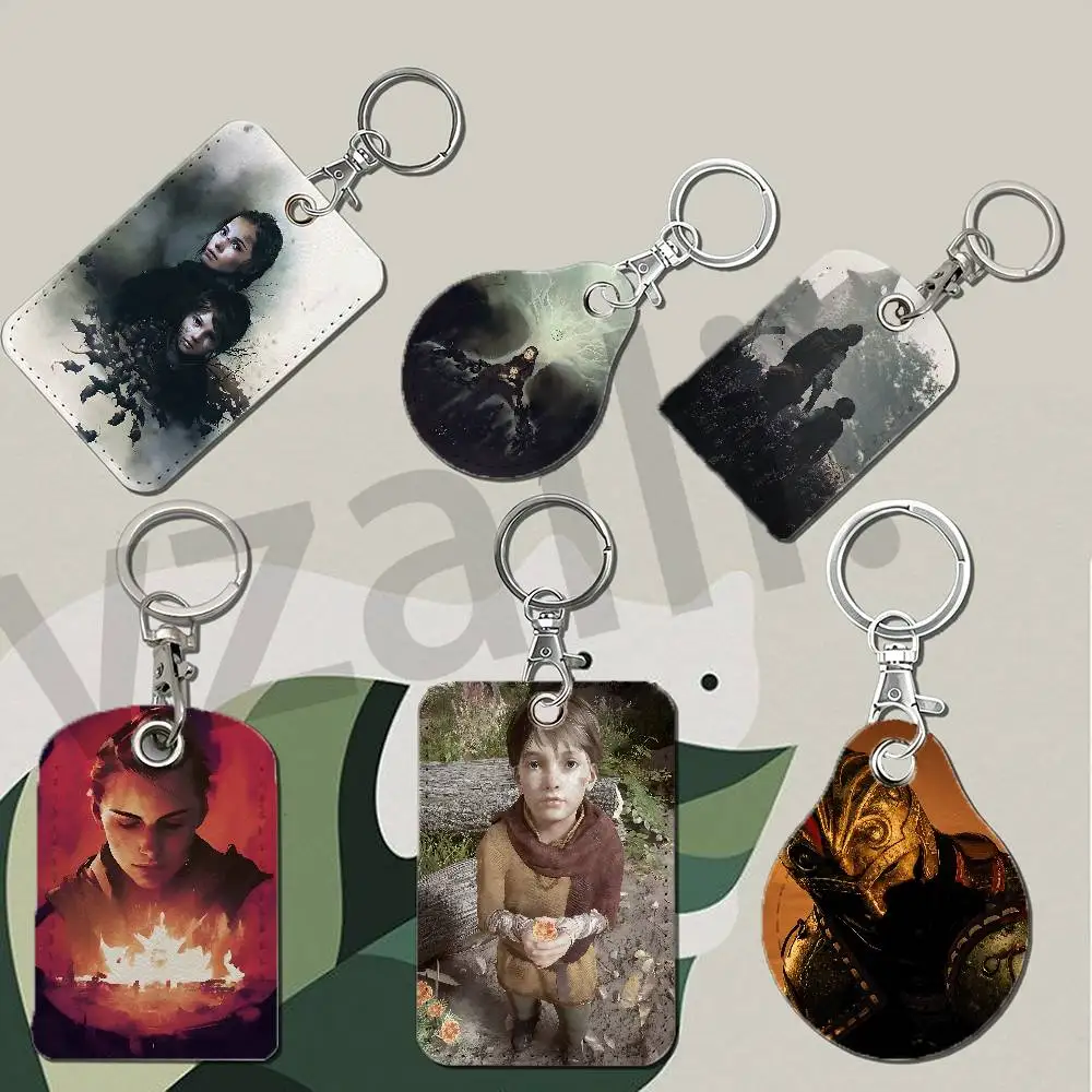 A-A P-Plague Tale R-Resonance Protective Printed Leather Card Case Metal Keychain Accessory
