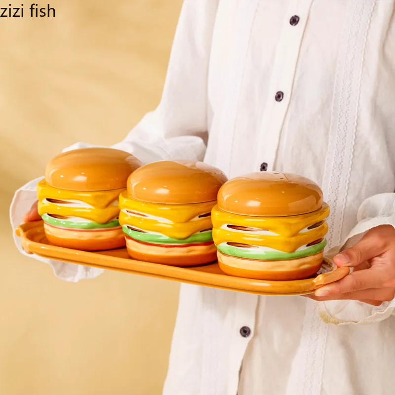 

Cute Burger Shaped Seasoning Bottle Ceramic Spice Jar Seasoning Box Set Storage Jar Kitchen Spice Container Spices Bottle