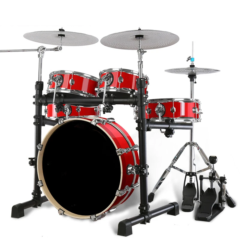 Low Noise Reversible Silent Mesh Head Acoustic Drum Kit for Adults Kids Music Training Home Practice