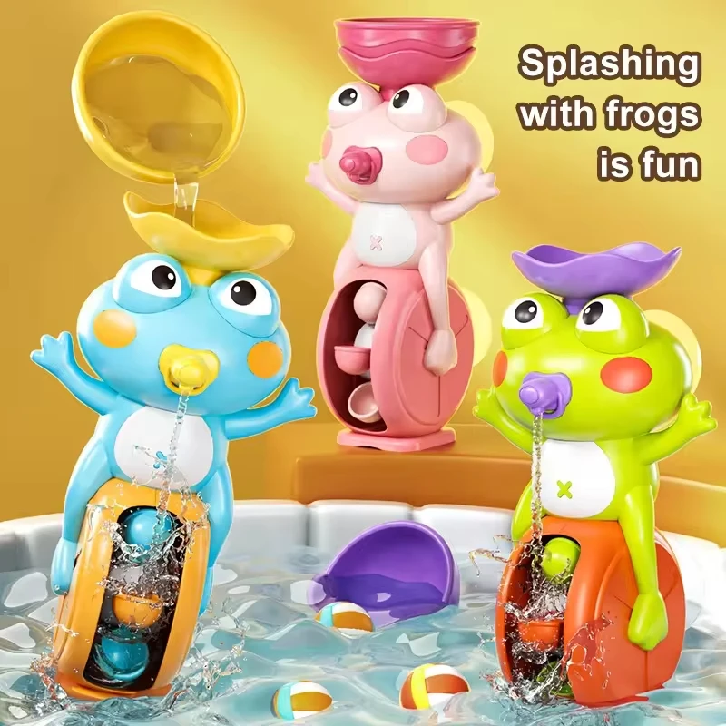 

Мультяшная детская игрушка для ванны, вращающаяся лягушка, водяное колесо с присоской, имитация детской ванной комнаты, вращающееся водяное колесо, распылительная ванна, игра