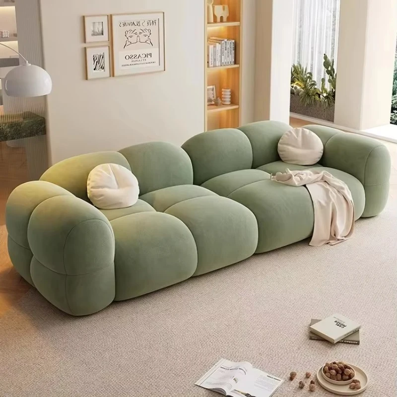 

Modern Cream Fabric Sofa Set Straight Cloud Style Jelly Puffs Marshmallow Small Family Living Room Simple Home