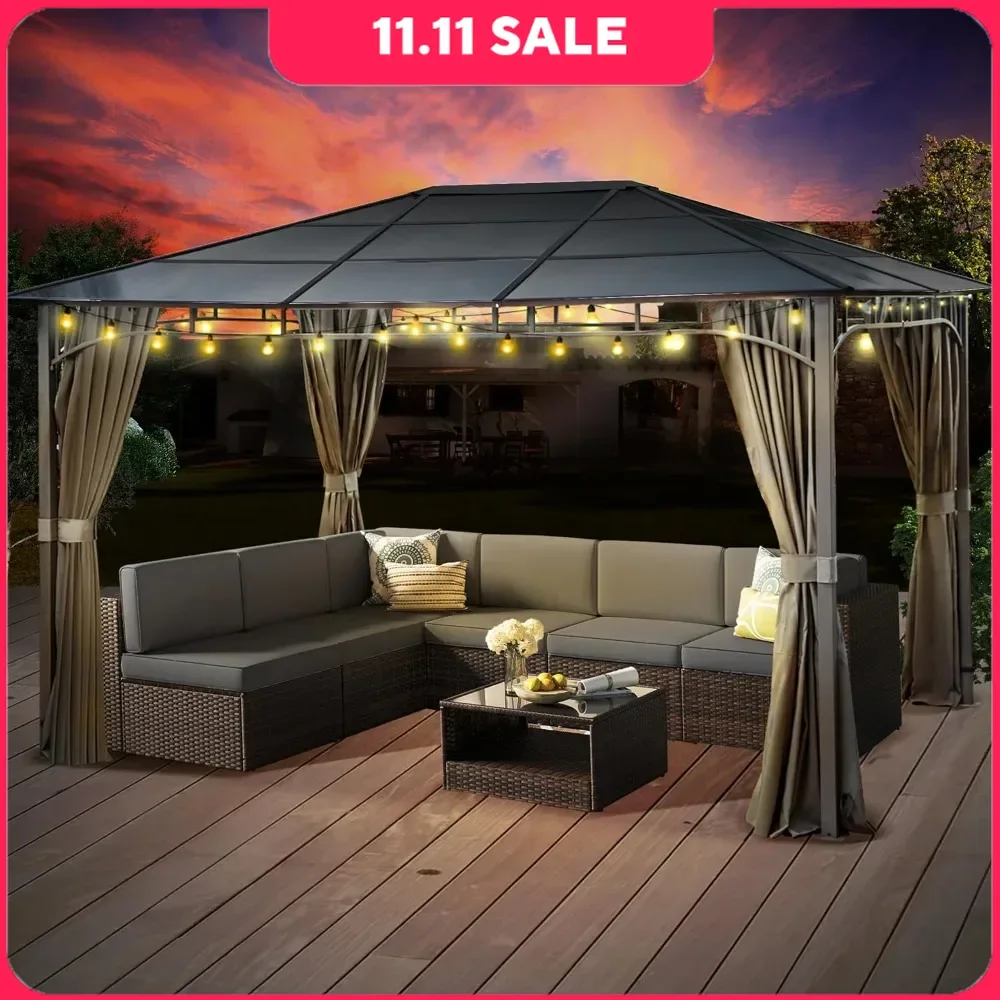 Gazebos, 10x13 Gazebo, Heavy Duty Steel Frame with Aluminum Roof, 4 Sided Curtains with Zippers, Gazebo