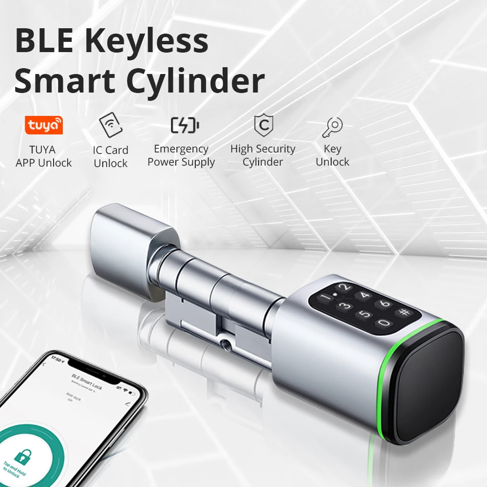 Zemismart Tuya BLE Smart Digital Lock DIY Cylinder Electronic Lock APP Key IC Card Password Unlock for Apartment Hotel Security