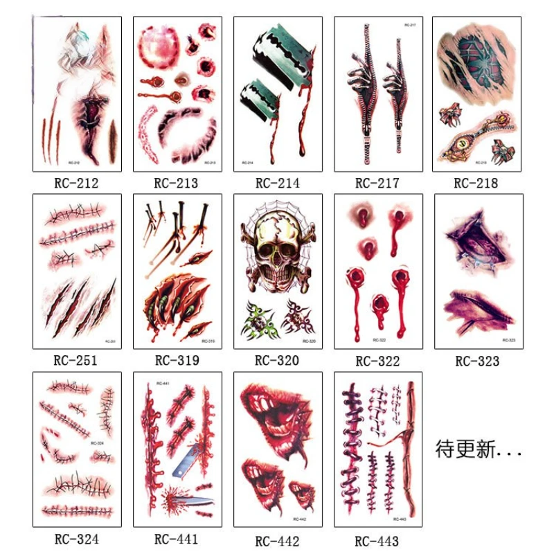 Piccoli adesivi per tatuaggi temporanei adesivi per tatuaggi di Halloween ferite Horror impermeabili modelli realistici di cicatrici da sangue