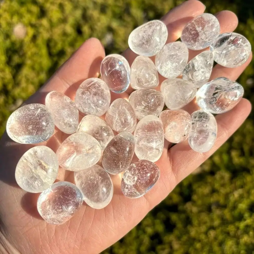200g/7.05oz tural White Clear Quartz Tumbled Stones Polished Transparent Gemstones Aquarium Gravel Wishing Bottles Plant Fillers