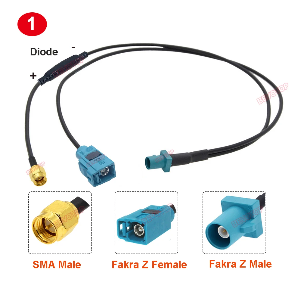 1PCS Fakra Z Male to Z Female/SMA/SMA 90° Right Angle Y Type Splitter Cable RG174 Pigtail Car GPS Extension Radio Connect Wire