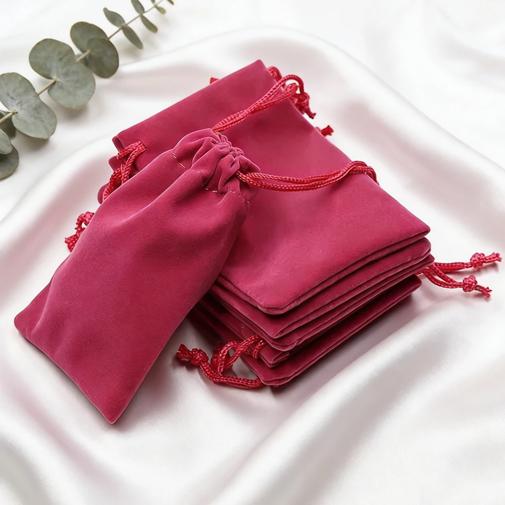 100Pcs Jewelry Drawstring Velvet Bag Soft Suede Pouch 5x7cm 7x9cm 9x12cm Small Gift Packaging Pocket For Rings Earrings Bracelet