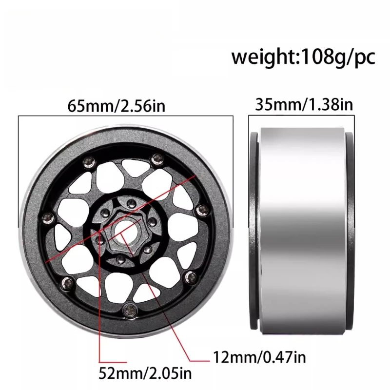 Akcesoria do tuningu piast kół metalowych 2,2 cala do RC Off-road Vehicle 1/8 KM Thor Tank CROSSRC R283