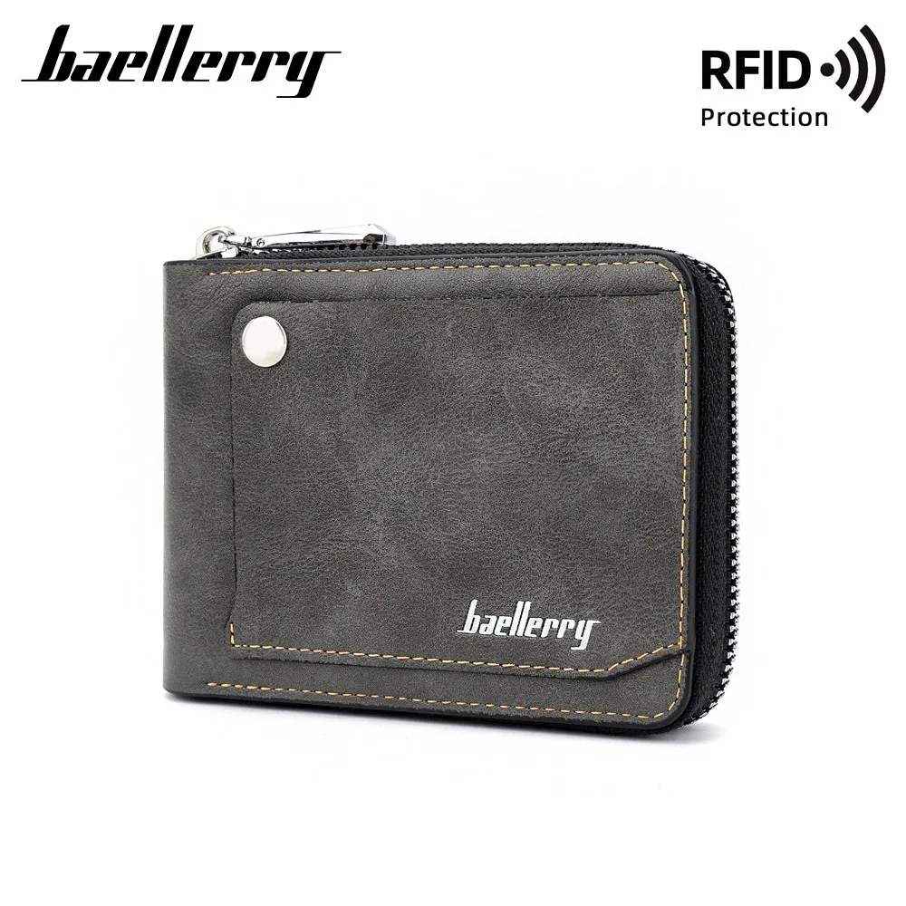 Baellerry Lässige kurze Herren-Geldbörse, echtes PU-Leder, minimalistisch, bifold, einfarbig, leicht