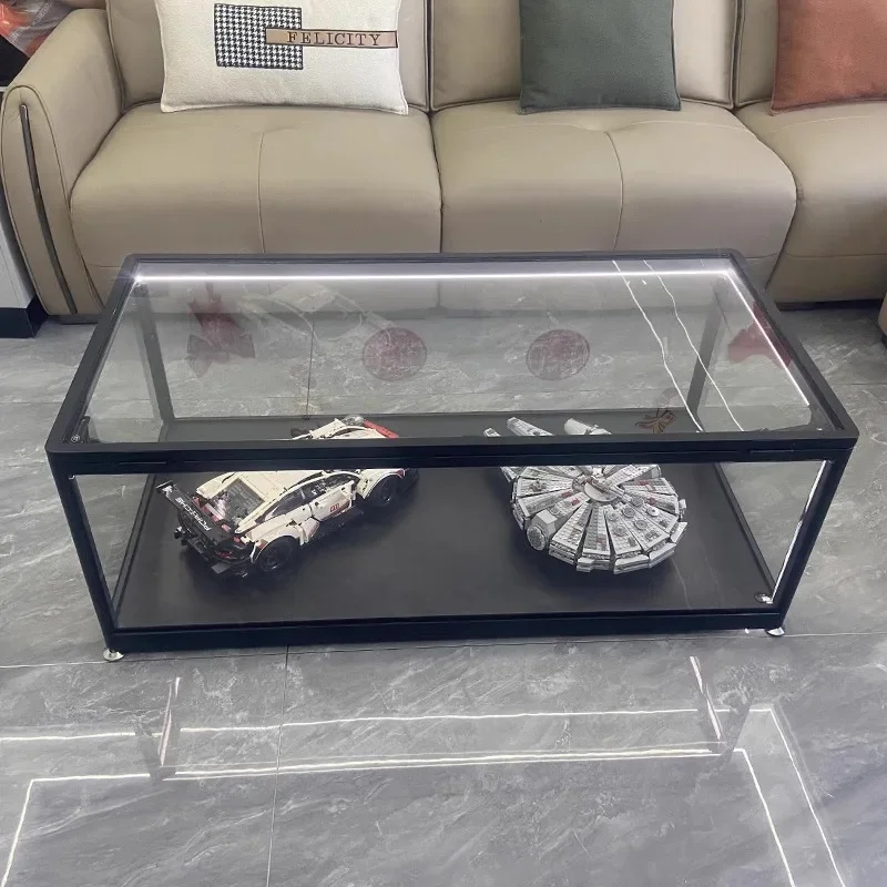 Transparent Glass Coffee Table  Falcon Figure Street View Lego Rounded Corner Storage TV Cabinet