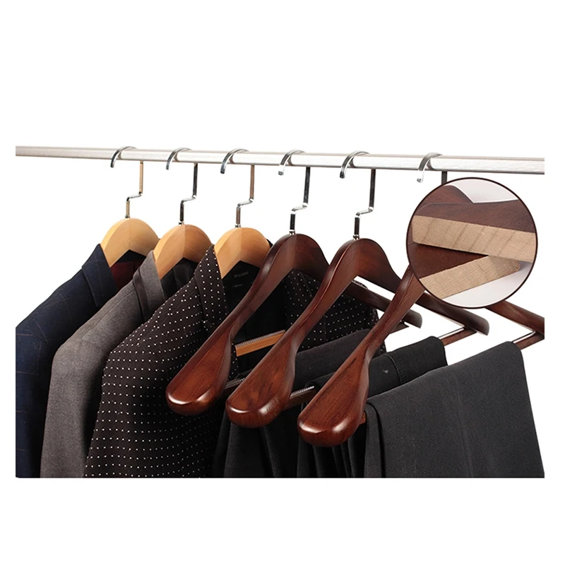 New Luxury Wooden Coat Hanger Wide Shoulder Suit Hangers For Clothes Heavy Duty Wardrobe Organizer Have Non Slip Pants Bar