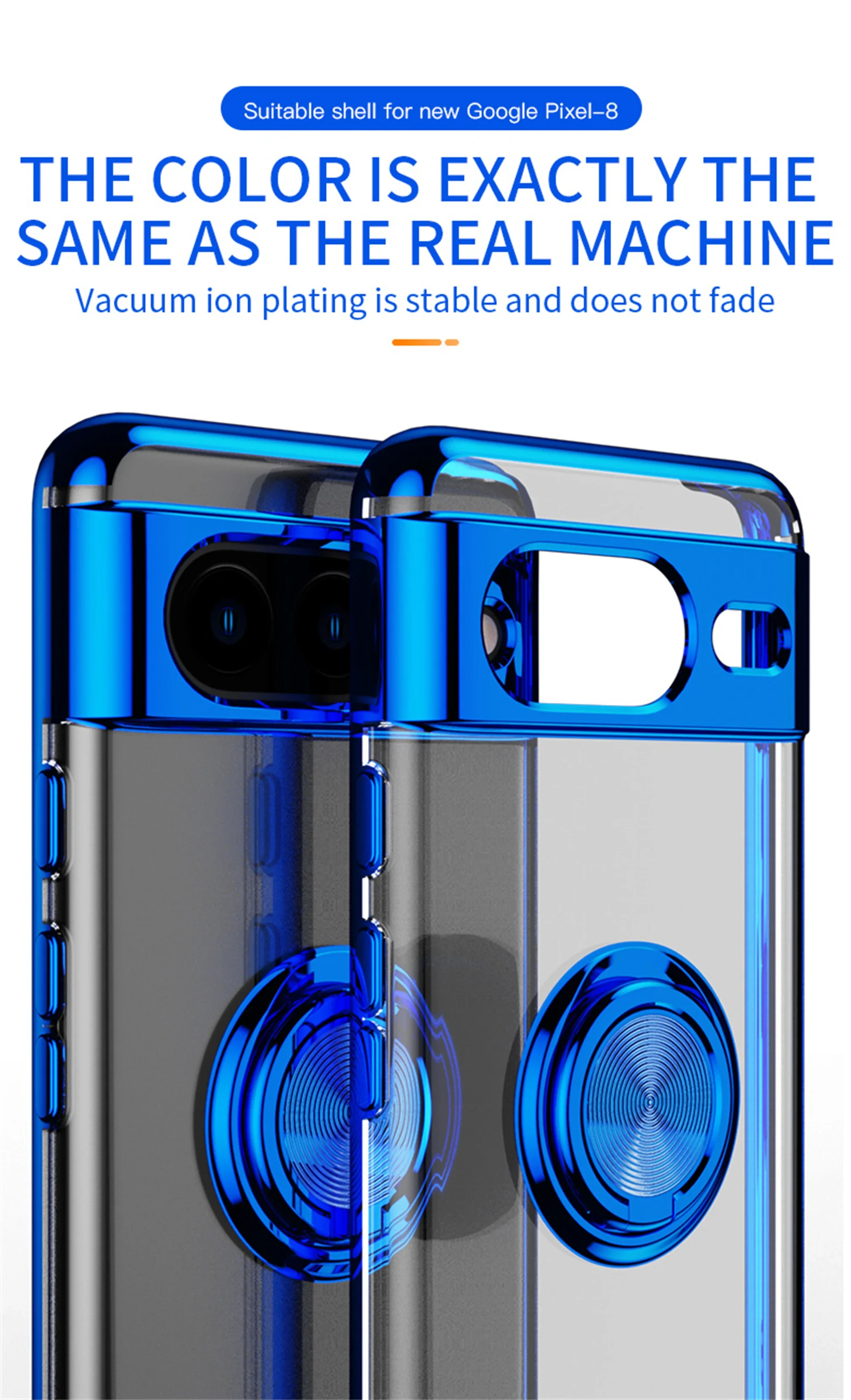 Slim Plating Clear Magnetic Phone Case for Google Pixel 9Pro 9 8Pro 8A 8 7Pro 7A 7 6A 5A Metal Ring Kickstand Cover