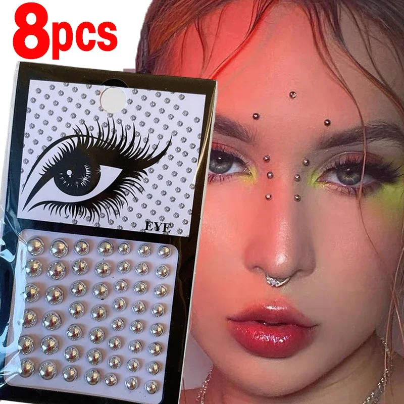 8Pcs Stainless Steel Fake Piercing Nose Ring Lip Stud Eyebow Dimple Sticker Face Non Piercied Ball Earring Body Jewelry