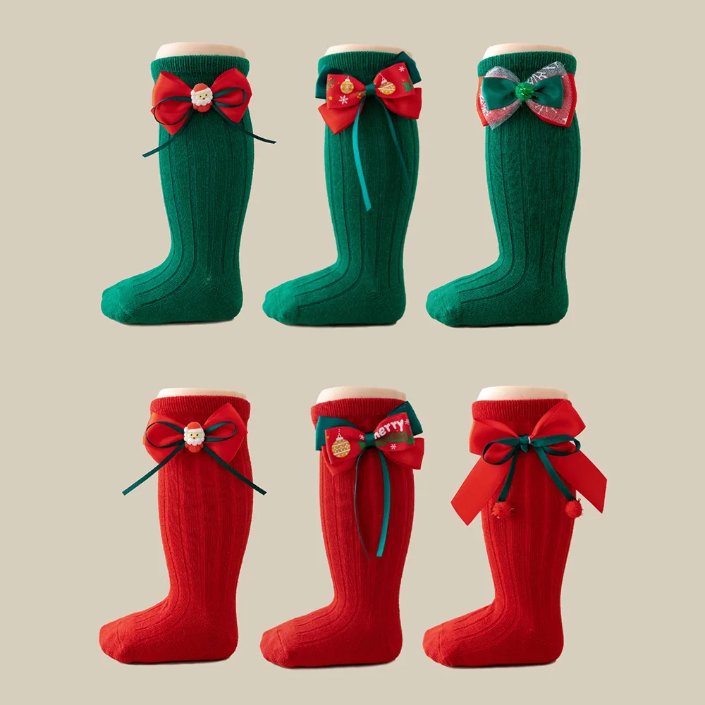 Baby Socks Kids Ribbed Cotton Sock for Girls Christmas Knee High Long Sokken Children Santa Stocking Newborn Foot Warmer 0-4Y