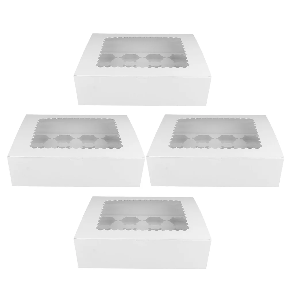 Cajas para cupcakes elegantes, soporte de 12 rejillas, postres para fiesta de cumpleaños, Mini cajas para pasteles, caja para cupcakes resistente y segura para alimentos, 4 Uds.