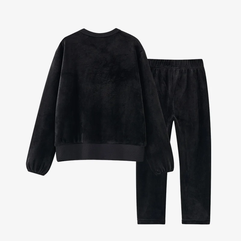 Autumn Collection Boys Matching Family Shabbos Roabs Children Clothes Girl Jumper Dress and 2pcs Set Top and Pants Black Velour
