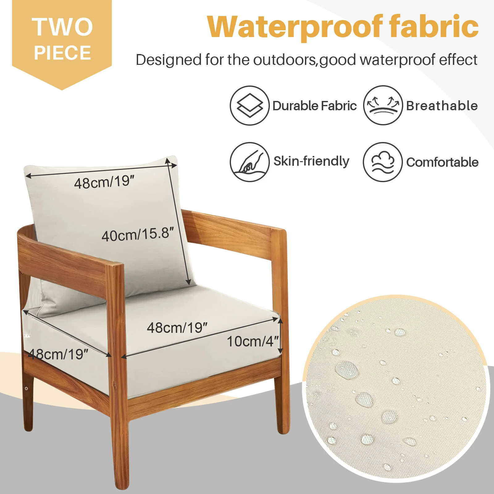 مجموعة وسائد الكراسي الخارجية مكونة من 2 مسند ظهر مقاوم للماء ومجموعة وسائد للمقعد العميق لأثاث الفناء وحشوة إسفنجية عالية المرونة