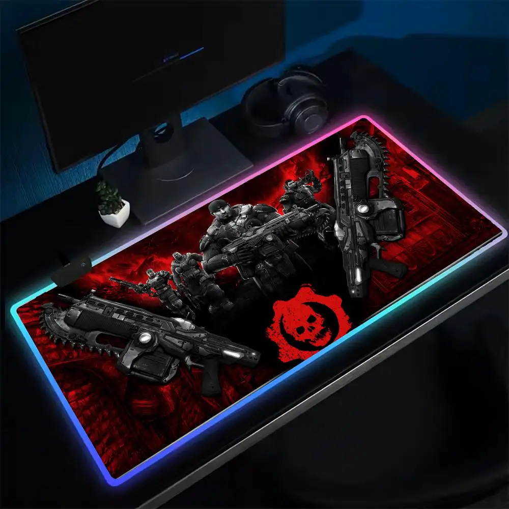 G-Gears Of Wars Games Mouse Pad Anime Gaming Mouse Pad LED Table Pads Backlit Rubber Desktop XXL Mousepad RGB Desk Mats