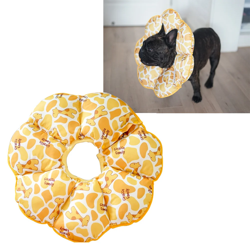 Lovely Pet Anti-bite Collar Anti-scratch Protective Sunflowers Shape Collar for Dog Puppy Cat (Yellow Giraffe Background, S)