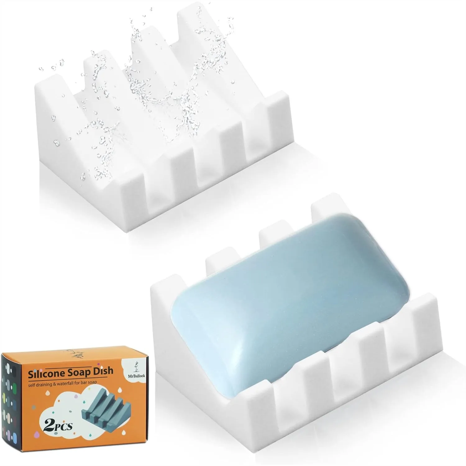 

Silicone Soap Dish for Bar Soap Holder, Self Draining Waterfall Drying Tray for Shower Bathroom, Keep Soap Dry and Clean, White