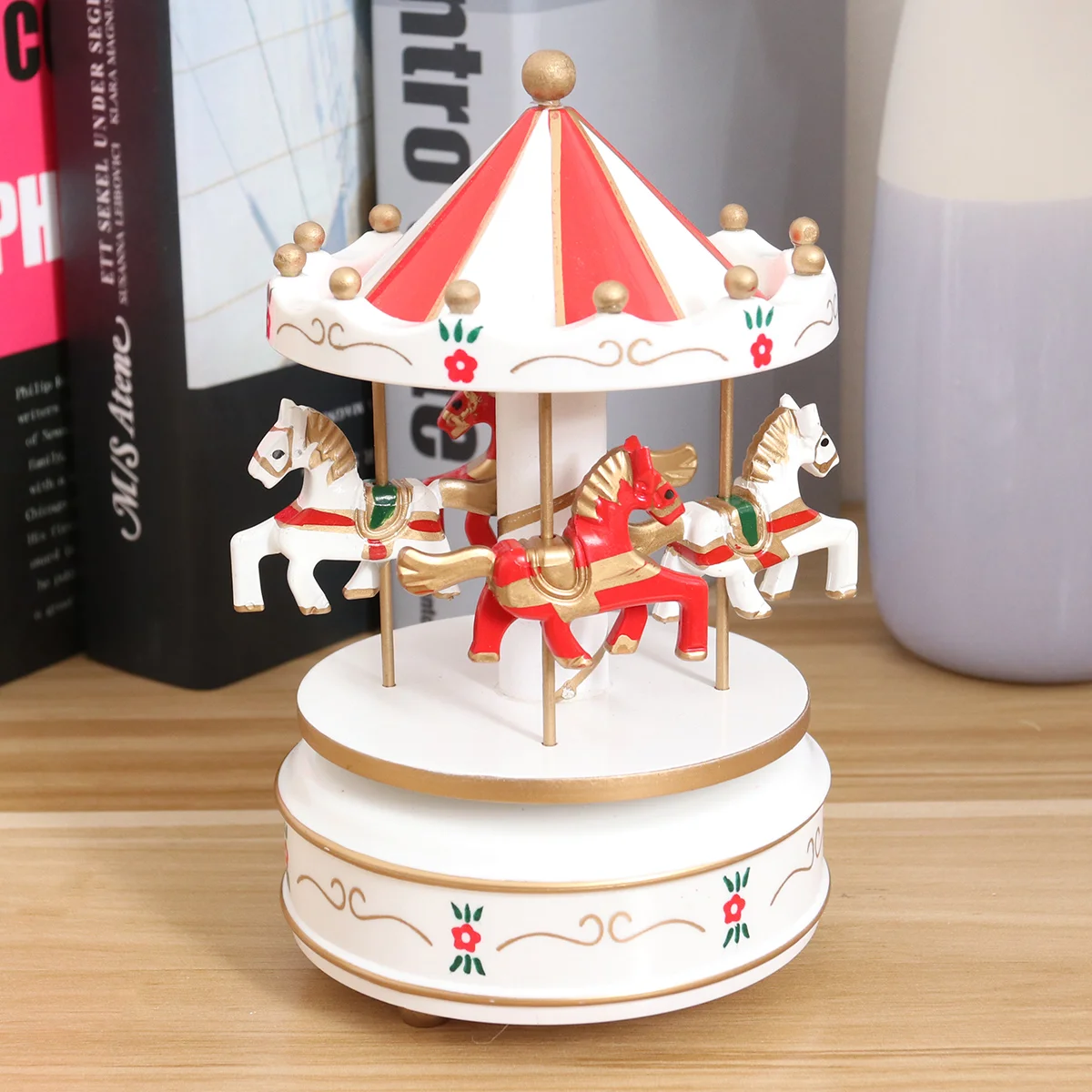 Musical Box Christmas Presents Gifts for Girlfriend New Year 2024 Wooden Carousel Statue Ornaments Nativity Miniature