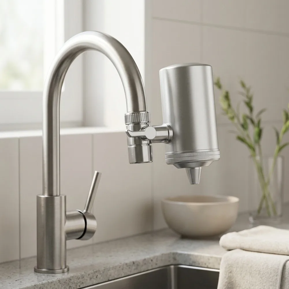 Shower Head Compatible Water Filter with Stainless Steel Housing and Rated Capacity of 320 Gallons for Sustained Home Use